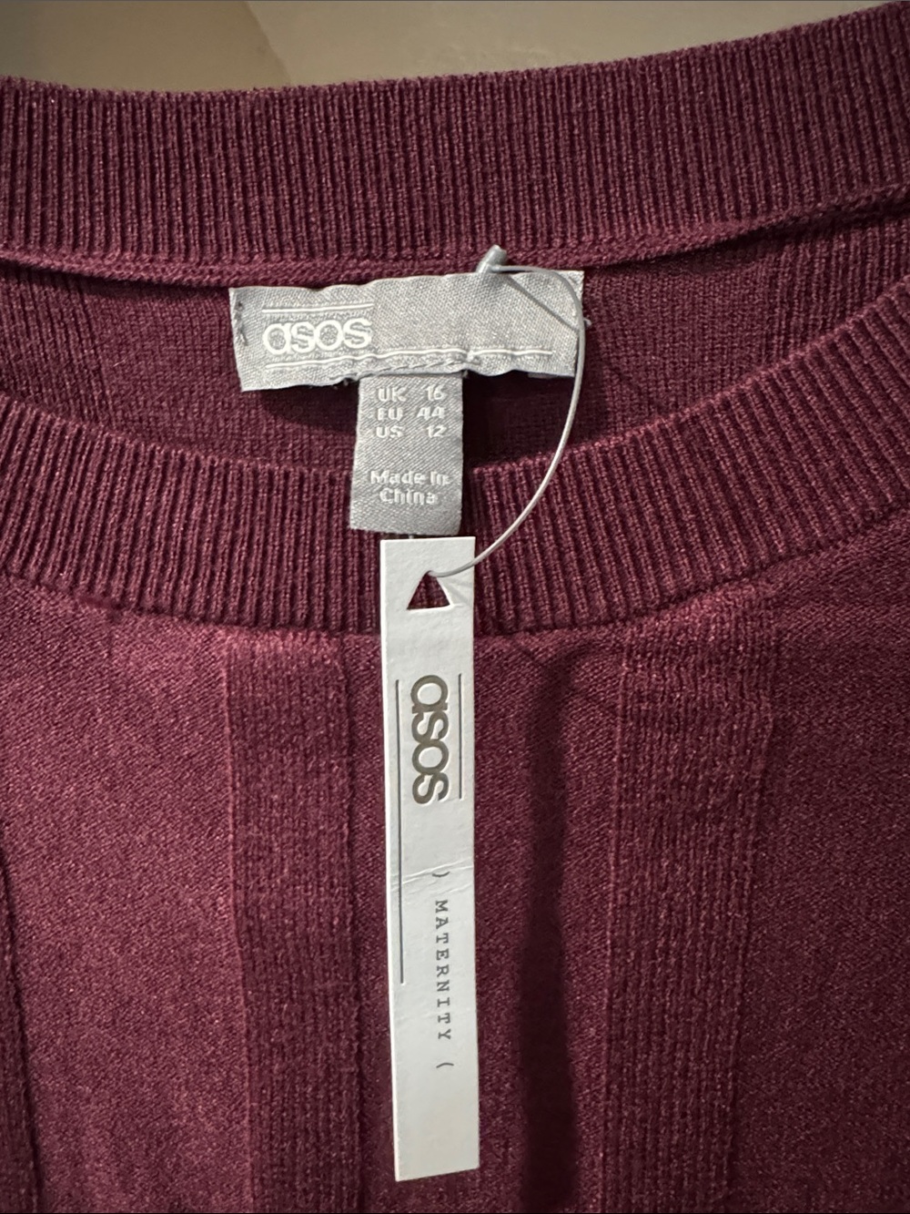 ASOS Burgundy Ribbed Maternity Dress - Picture 2 of 6